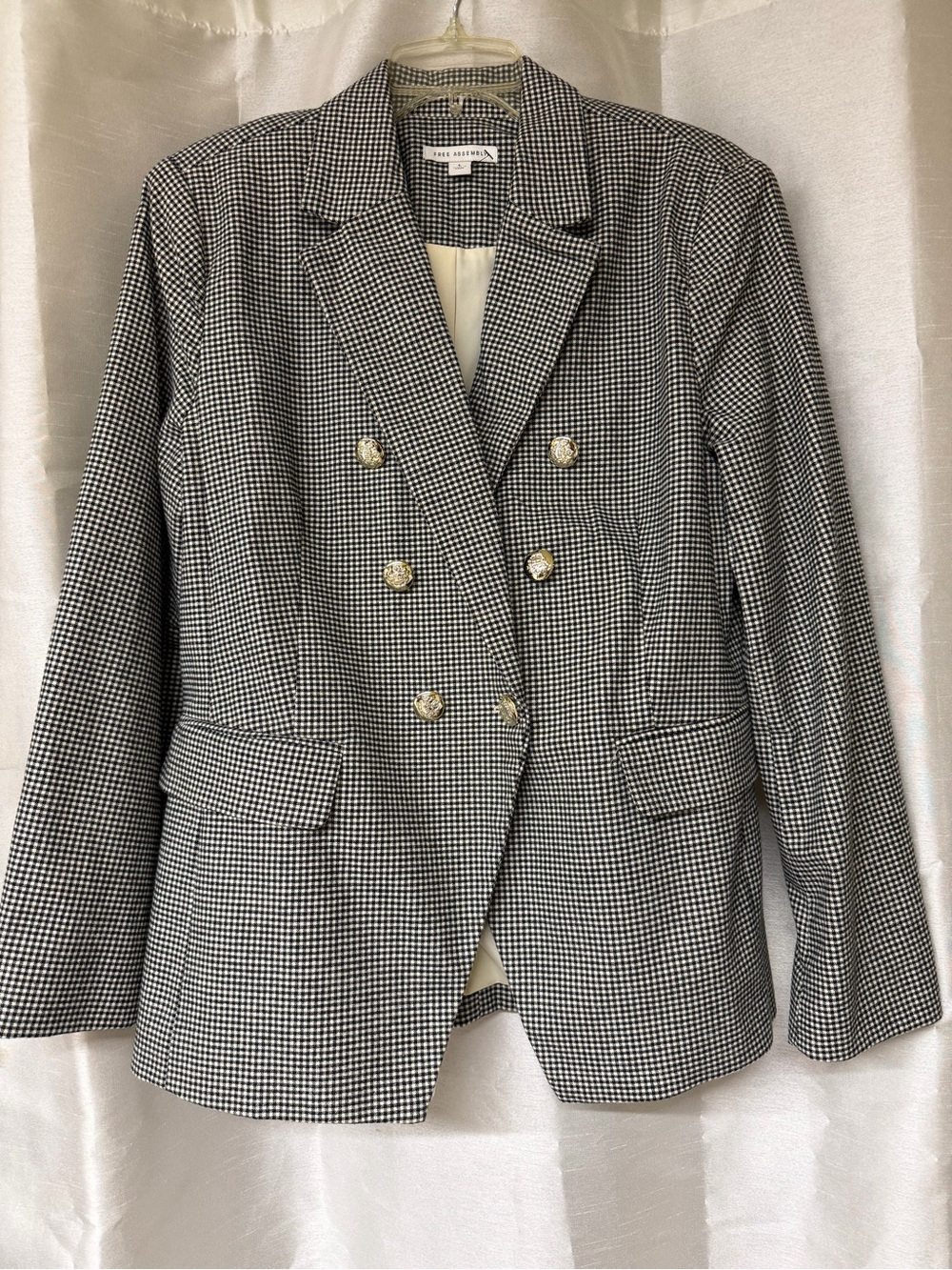 Double-Breasted Houndstooth Blazer Jacket - Black/White